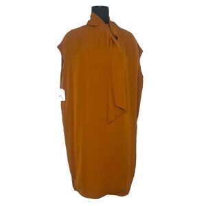 Hermes NWT Scarf Collar Dress Made In France EU 44 Cognac Color